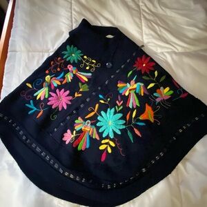 Embroidered Floral navy blue Poncho